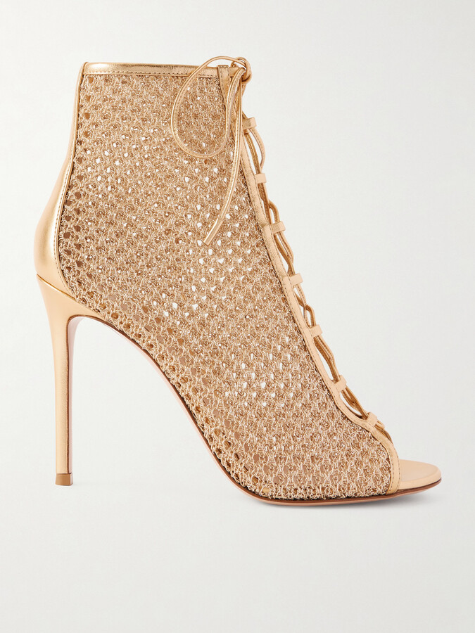 Gianvito Rossi 105 Lace-up Leather-trimmed Mesh Ankle Boots - Gold