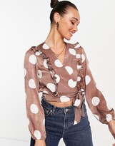 Thumbnail for your product : Little Mistress polka dot satin wrap top in multi