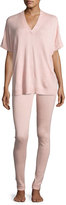 Thumbnail for your product : Neiman Marcus Silk-Cashmere Short-Sleeve Pullover Top, Blush