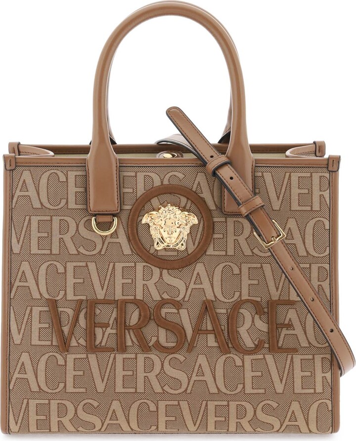 Versace Allover Tote Bag in Brown