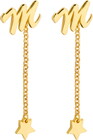 Personalized Planet Women's Script Initial Earring with Star Dangle Button Drop Earrings