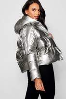 Thumbnail for your product : boohoo Metallic Hooded Puffer Jacket