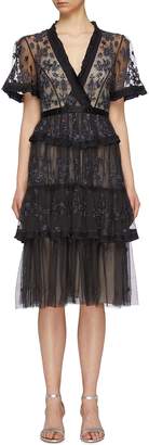 Needle & Thread 'Fortuny' floral embroidered tiered tulle dress