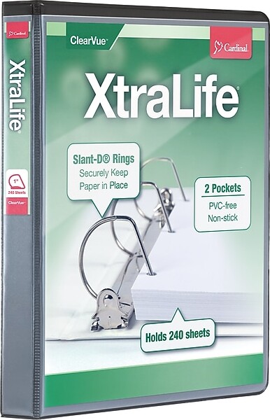 Cardinal XtraLife ClearVue Heavy Duty 1" 3-Ring Non-View Binders, D-Ring, Black (26301)