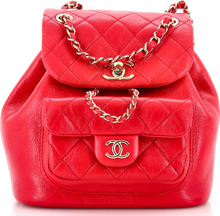 Chanel Gabrielle Chevron Aged Calfskin Leather Backpack Bag Red