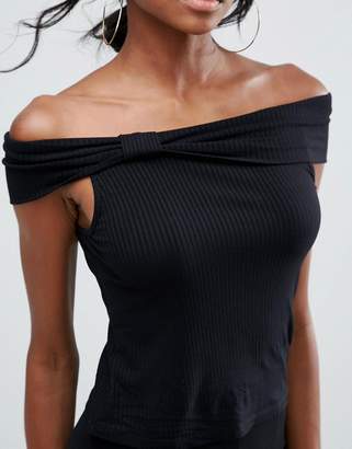 ASOS Off Shoulder Top in Rib With Deep Fold & Notch Detail
