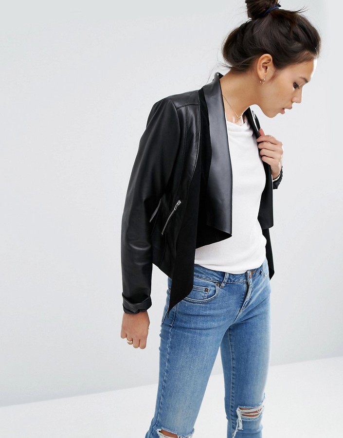 real leather waterfall jacket