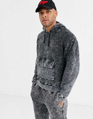 ASOS DESIGN DESIGN co-ord oversized cropped hoodie in acid wash with deep rib & front pocket