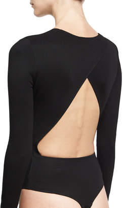 Thierry Mugler Zip-Front Open-Back Bodysuit, Black
