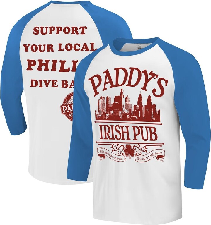 Ripple Junction Men's White/Royal It's Always Sunny in Philadelphia Philly Dive Bar Raglan T-Shirt