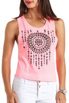 Thumbnail for your product : Charlotte Russe Neon Rhinestone Aztec Graphic Muscle Tee
