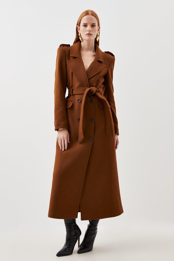 Women's Brown Belted Wool Coat | Mongulai