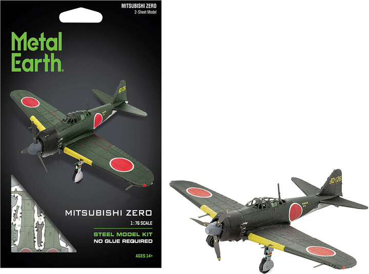 Metal Earth Model Kit Mitsubishi A6M Zero Fighter Aircraft "World War II" Imperial Japanese Navy (Moderate Difficulty) Steel Model