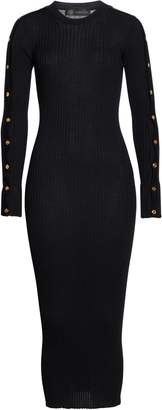Versace Long Sleeve Wool Rib Midi Sweater Dress