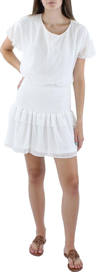 knitted White Floral Applique Stylish Short Midi
