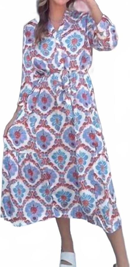 umgee Mix Maxi Dress In Blue, Rust, Lavender