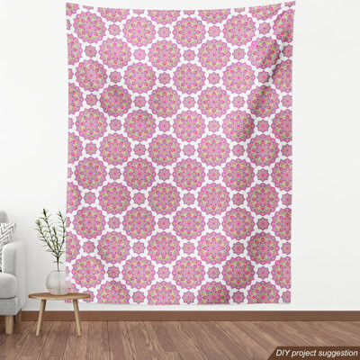 East Urban Home fab_36882 Purple Mandala Fabric By The Yard, Shabby Form Lotus Flower Style Essence Pattern, Decorative Fabric For Upholstery And Home Accents, Lime G