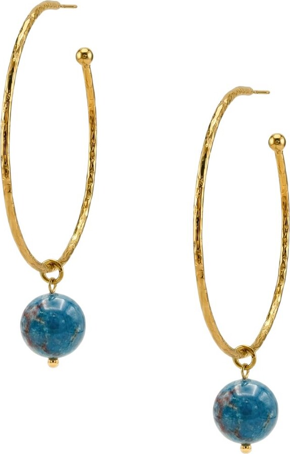 Jaredjamin Blue / Neutrals Medium Hooptastic Blue Jasper Drop Gold Hoop Earrings