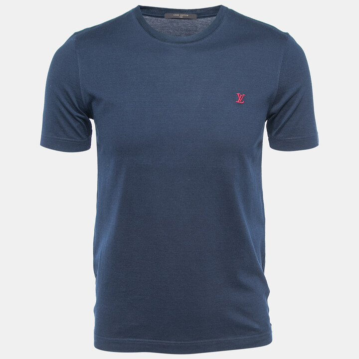 Louis Vuitton Blue Logo Embroidered Cotton Crew Neck Half Sleeve T-Shirt S  - ShopStyle