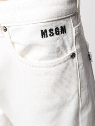MSGM Cropped Logo-Print Jeans