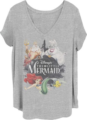 Disney Women's Princesses Watercolor Mermaid Junior's Plus Short Sleeve Tee Shirt