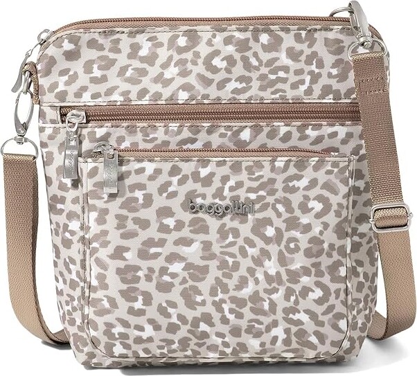 Baggallini Modern Pocket Crossbody Cross Body Women's Handbags Mocha Cheetah Print, Nylon/Polyester