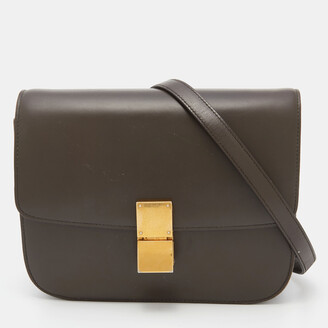 Mini box bag, Shiny calfskin & gold-tone metal , black — Fashion