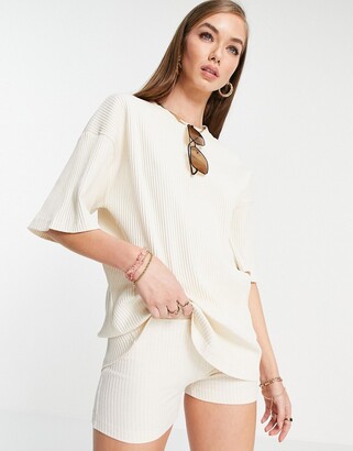 Zulu & Zephyr cotton jersey ribbed top co-ord in cream
