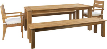 Linon Carenen 4 - Person Rectangular Teak Outdoor Dining Set with Cushions