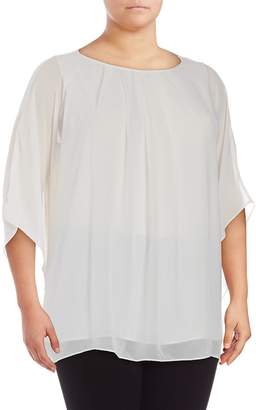 Max Studio Women's Solid Batwing Pleated Top - Ivory, Size 1x (14-16)