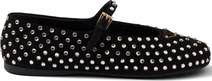 【PRADA】最新作★CRYSTAL スエード バレリーナ PRADA】最新作☆CRYSTAL スエード バレリーナ Crystal Suede