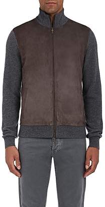 Luciano Barbera Men's Suede-Front Cashmere Zip-Front Cardigan