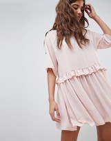 Thumbnail for your product : ASOS Design DESIGN mini smock dress with frill waist-Pink