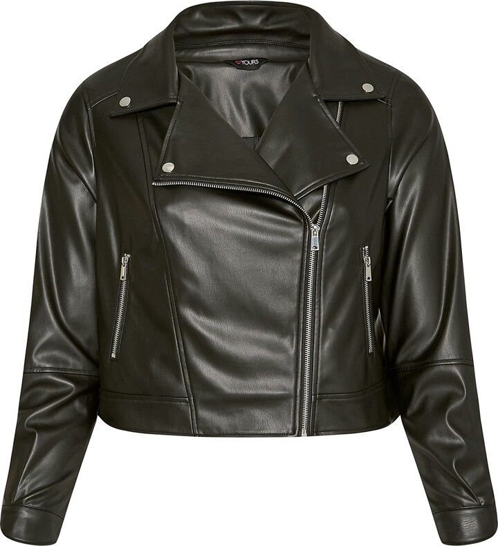 Yours Curve Faux Leather Look Biker Jacket Women's Plus Size Curve