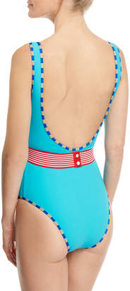 Diane von Furstenberg Classic Belted One-Piece Swimsuit, Blue