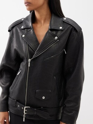 Black Oversized tumbled-leather biker jacket, Raey