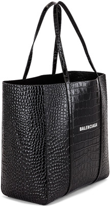 Balenciaga Small Embossed Croc Everyday Tote in Black | FWRD
