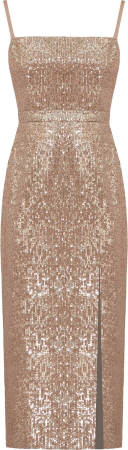 UNDRESS - Chloe Nude Sequin Open Back Midi Dress With Front Slit ...