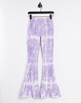 Thumbnail for your product : Sixth June high waisted flare trousers in lilac tie-dye co-ord