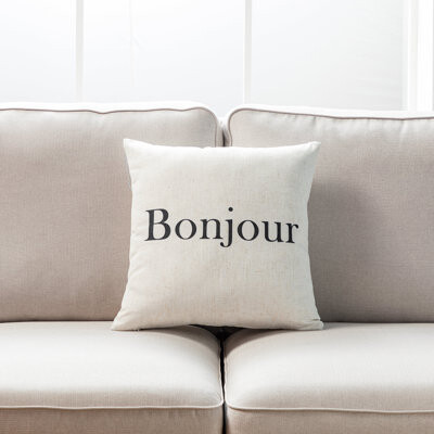 MDR Trading Inc. Bonjour Text On Whitewith Polyester Insert Pillow