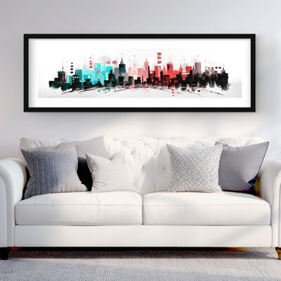 Lark Manor Colorful City with Rose Gold Lines | Framed Matted Print