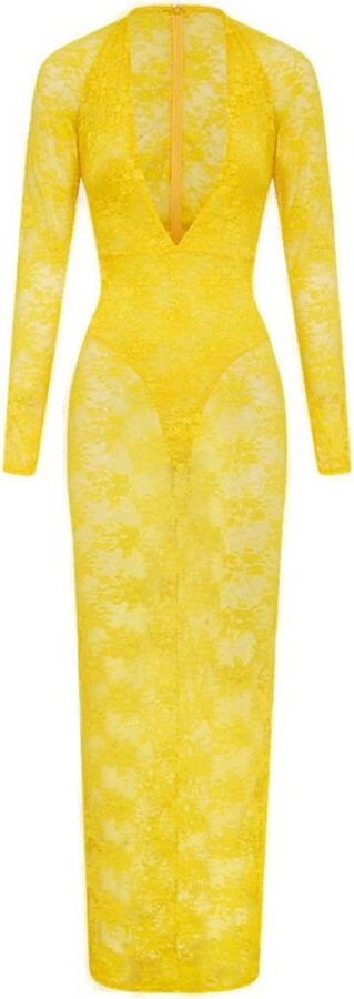 Alex Perry Lace Long Sleeve Halter Column Dress