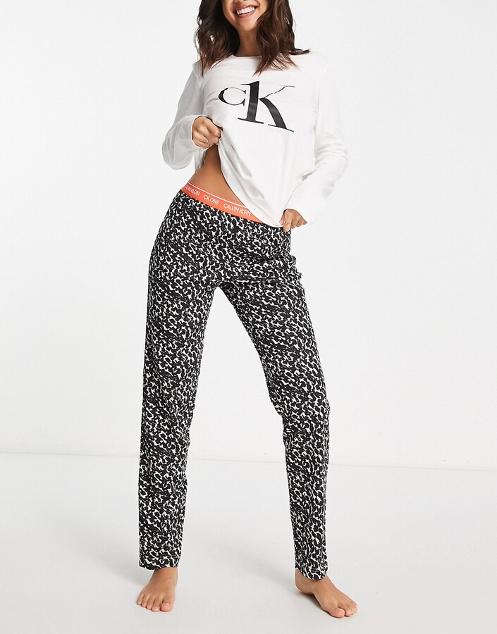 Calvin Klein One long sleeve top and animal print pants pajama in bag set - ShopStyle
