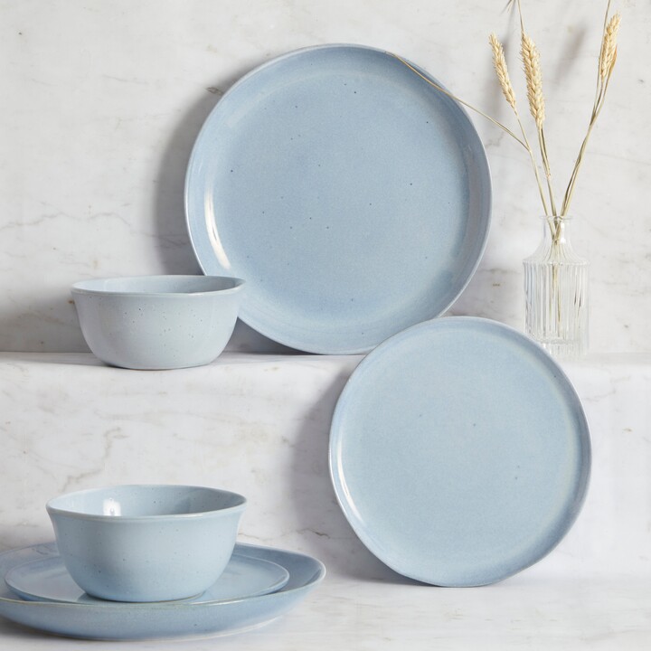 Dunelm Amalfi Reactive Glaze 12 Piece Dinner Set, Blue Blue