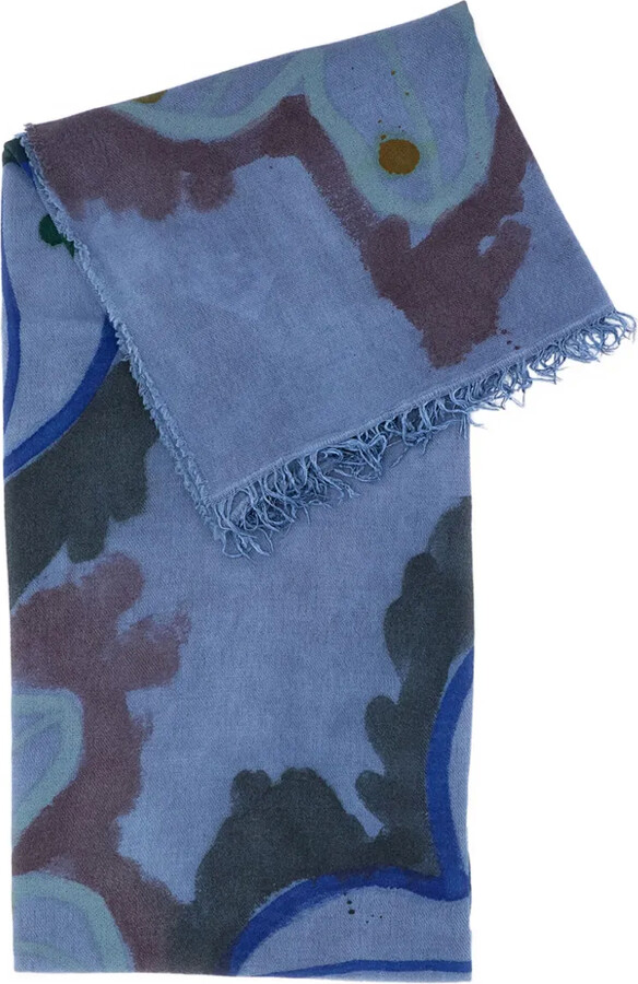 Exquisite J Floral-Pattern Fringed Scarf