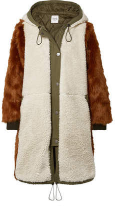 Sea Madeline Canvas-trimmed Paneled Faux Fur And Faux Shearling Coat