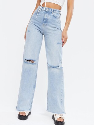 New Look Ripped High Rise Sinead Baggy Fit Jeans - Pale Blue