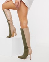 Thumbnail for your product : ASOS DESIGN Citrus high-heeled knee boots in khaki and tan mix