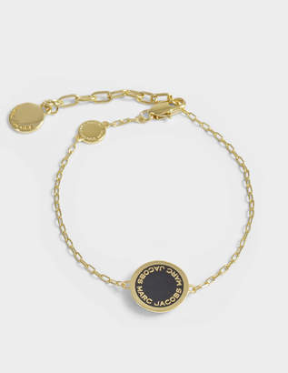 Marc Jacobs Logo Disc Bracelet in Black and Gold Brass