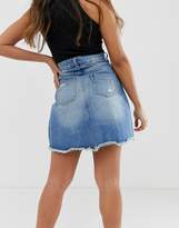 Thumbnail for your product : Urban Bliss Petite Deconstructed Tonal Panelled Mini Denim Skirt With Distressed Hem